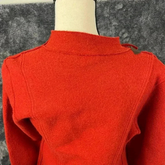 Eileen Fisher Wool Snap Cape Cardigan Jacket Red Orange Lagenlook Leather - Picture 7 of 12